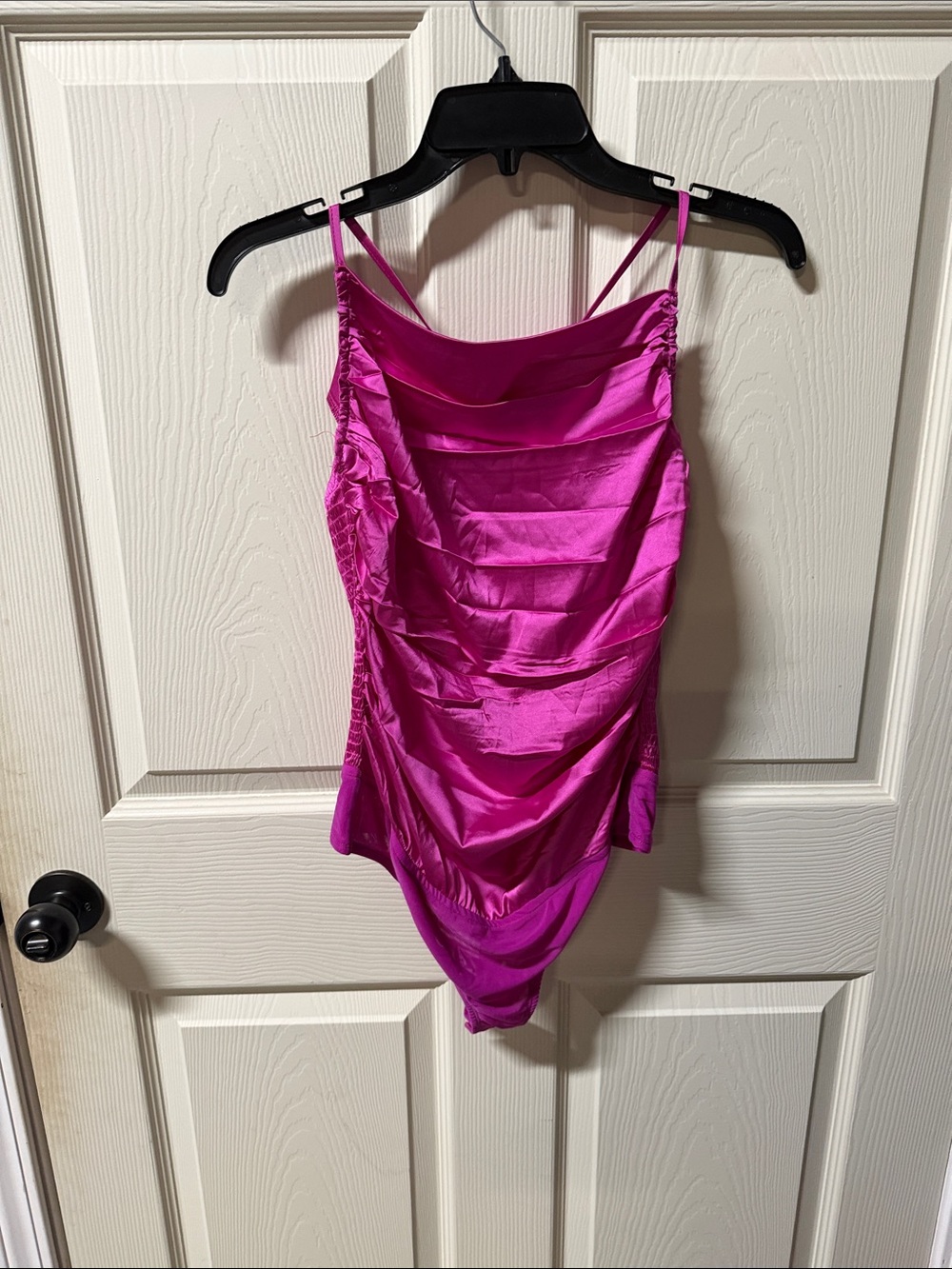 Fashion Nova purple Satin Ruched Cami Bodysuit